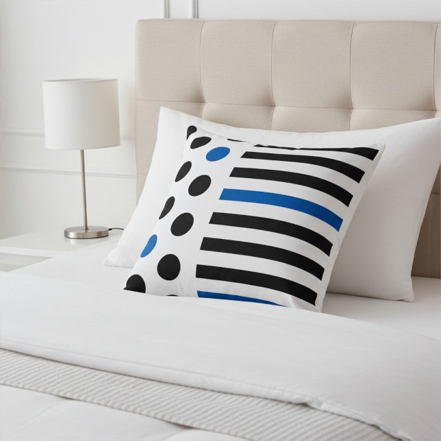 Coussin Elégant, moderne noir & bleu bandes & Pois (Créateur téléchargé)