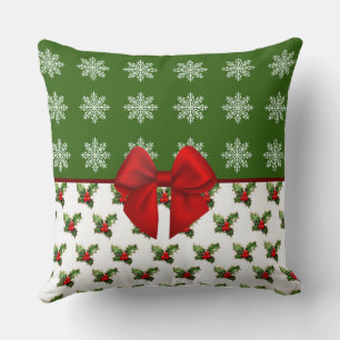 Coussin Élégant Moderne Rouge Houx Noël