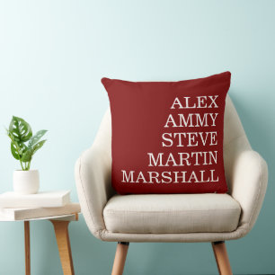 COUSSIN ÉLÉGANT MODERNE STYLÉ NOM PERSONNALISÉ ROUGE FONCÉ