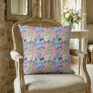 Coussin Élégant Moderne Whimsical Floral Stripes rose