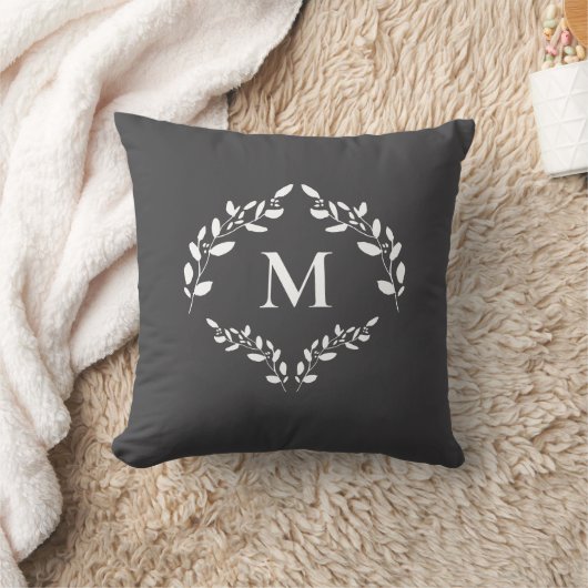 Coussin Élégant Monogram Laurel Feuille Crest Custom (Couverture)