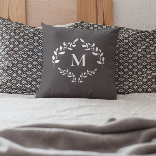 Coussin Élégant Monogram Laurel Feuille Crest Custom