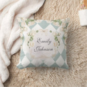 Coussin Élégant Monogram Roses Blanches Feuilles Vertes Di (Couverture)