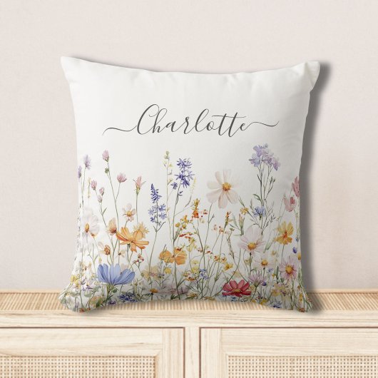Coussin Elegant Monogram Watercolor Colorful Wildflower