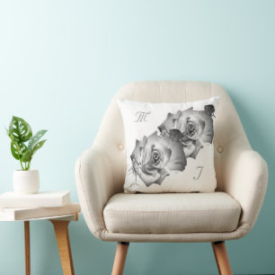 Coussin Élégant Monogramme avec nom Rose Jeu d'oreiller