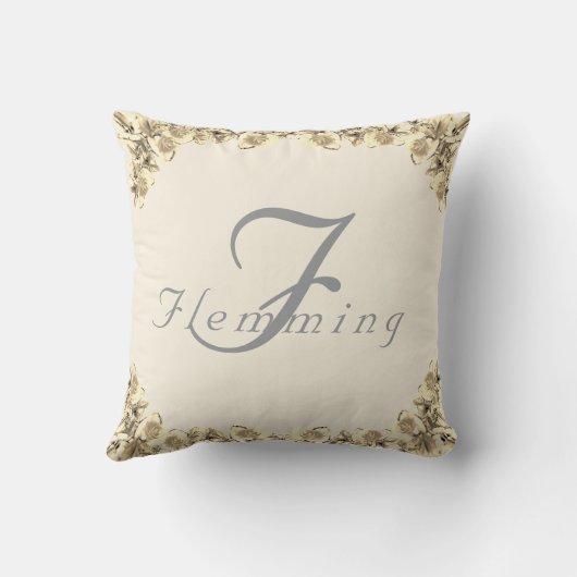 Coussin Élégant Monogramme avec nom Rose Jeu d'oreiller (Verso)