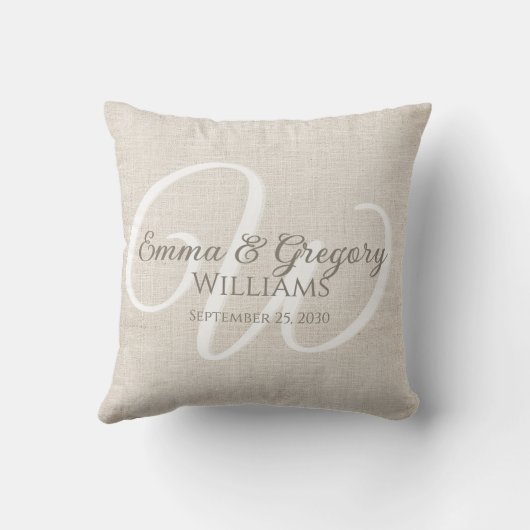 Coussin Élégant Monogramme Blanc Lin (Verso)