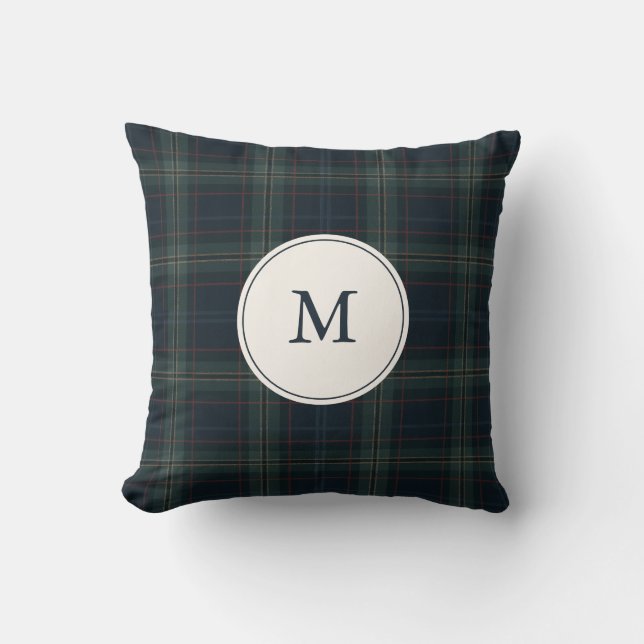 Coussin Élégant Monogramme bleu marine et vert (Recto)