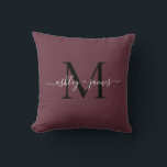 Coussin Élégant Monogramme Bourgogne Mariage de noms de sc<br><div class="desc">Chic monogrammed keepsaké coussin avec vos noms et monogramme en blanc élégant écriture calligraphie et noir de la typographie moderne sur un arrière - plan bordeaux. Ajoutez simplement vos noms et votre monogramme. Conçu exclusivement pour vous par Happy Dolphin Studio. Si vous avez besoin d'aide ou de produits correspondants, veuillez...</div>