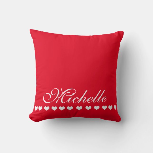 Coussin Élégant Monogramme Coeurs blancs Rouge (Recto)