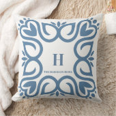 Coussin Élégant monogramme de script bleu poussiéreux (Couverture)
