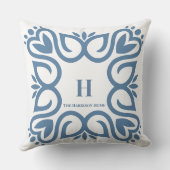 Coussin Élégant monogramme de script bleu poussiéreux (Verso)