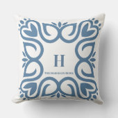 Coussin Élégant monogramme de script bleu poussiéreux (Recto)