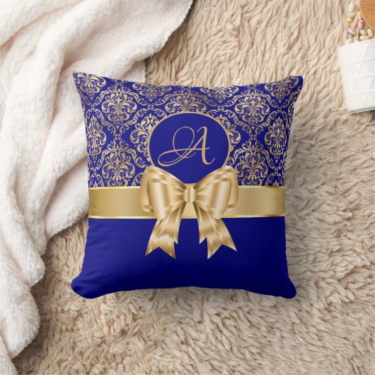 Coussin Élégant monogramme en or Damas sur bleu marine (Couverture)