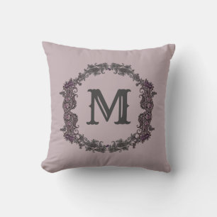 Coussin Élégant Monogramme encadré de violet et d'argent