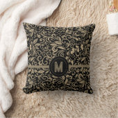Coussin Élégant Monogramme Floral Argent Noir (Couverture)
