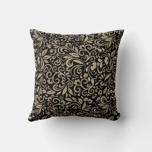 Coussin Élégant Monogramme floral d'argent noir (Verso)