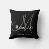 Coussin Élégant monogramme gris noir Mariage Gardien (Verso)