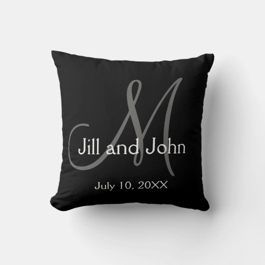 Coussin Élégant monogramme gris noir Mariage Gardien (Recto)