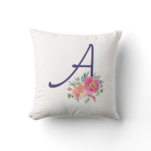 Élégant Monogramme initial Roses d'aquarelle rose