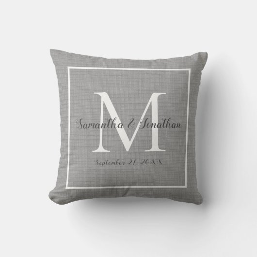Coussin Élégant Monogramme moderne Chic Grey Mariage Keeps (Recto)