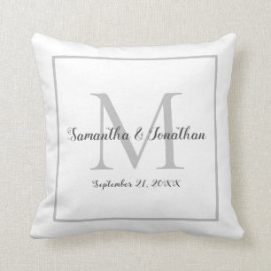 Coussin Élégant Monogramme moderne Mariage blanc