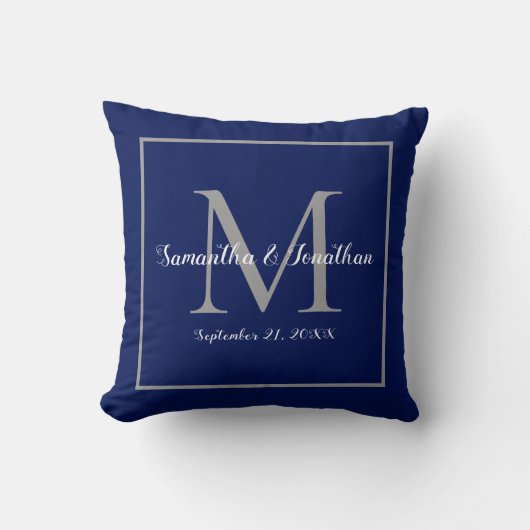 Coussin Élégant Monogramme moderne Marine Mariage bleu Kee (Recto)