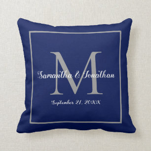 Coussin Élégant Monogramme moderne Marine Mariage bleu Kee