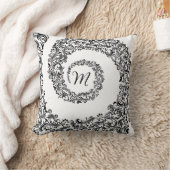 Coussin Élégant monogramme noir damassé (Couverture)