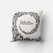 Coussin Élégant monogramme noir damassé (Verso)