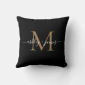 Coussin Élégant Monogramme Noir Script Noms Mariage (Verso)