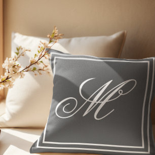 Coussin Élégant Monogramme Personnalisé Gris Thon