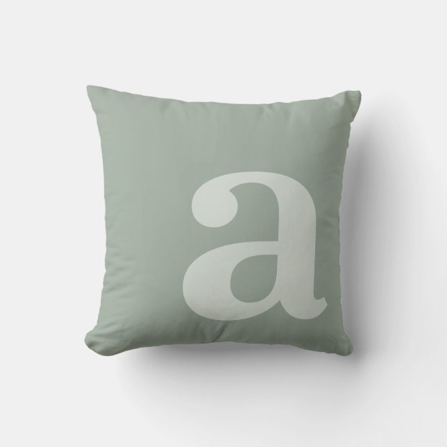 Coussin Élégant Monogramme Vert Sauge Lettre Initiale (Recto)