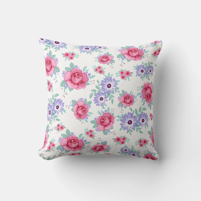 Coussin Élégant Motif blanc violet rose floral Rose (Recto)