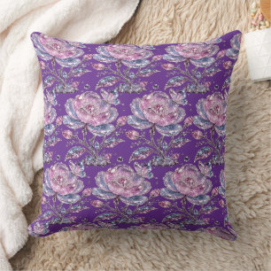 Coussin Élégant motif botanique rose poudré