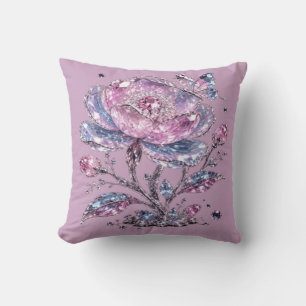 Coussin Élégant motif botanique rose poussiéreux