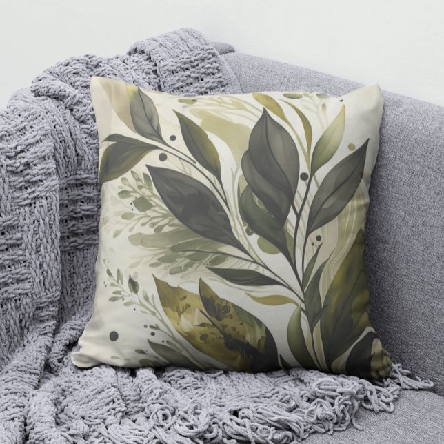 Coussin Elégant Motif de feuille verte aquarelle (Créateur téléchargé)