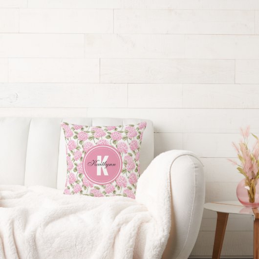 Coussin Élégant Motif de fleurs d'hydragea rose (Canapé)