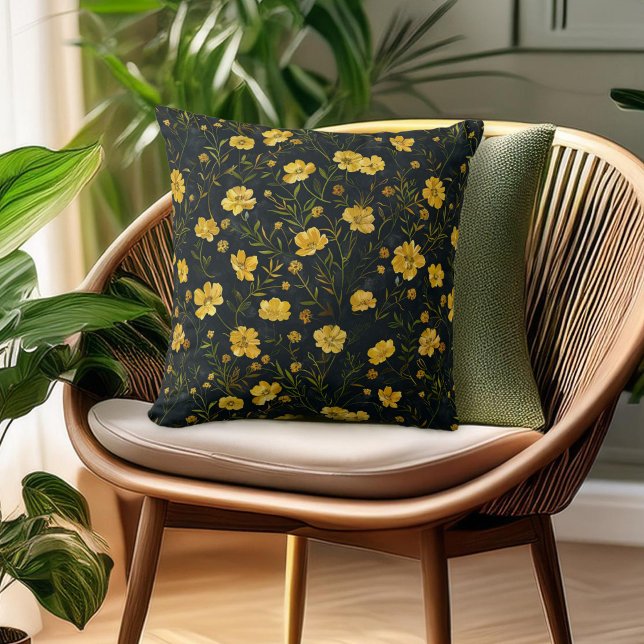 Coussin Élégant Motif de la fleur de la coupe-beurre jaune (Créateur téléchargé)