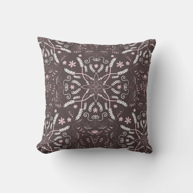 Coussin Élégant Motif de mandala botanique foncé (Recto)