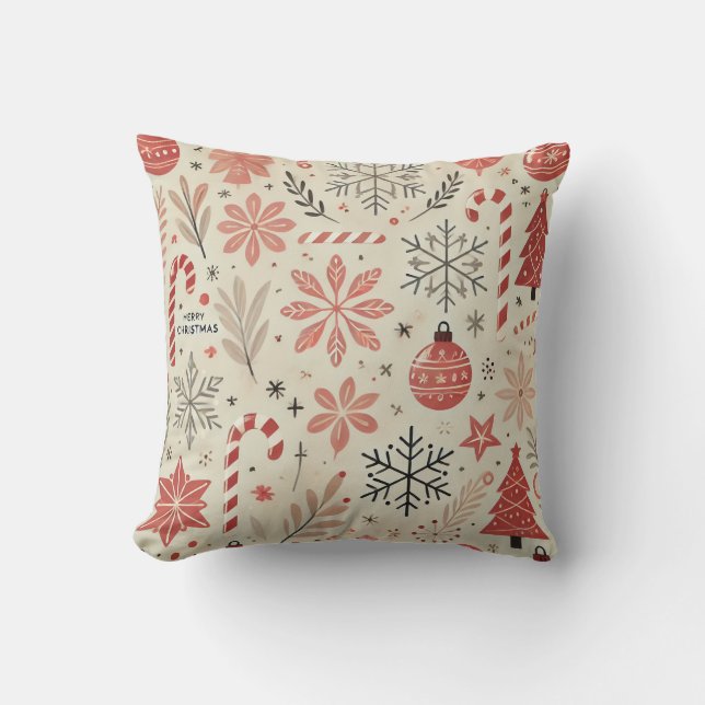 Coussin Élégant Motif de Noël - Festive Snowflakes et (Recto)