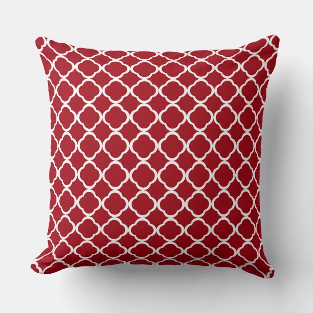 Coussin Élégant Motif de Quatrefoil Rouge Marocain (Recto)