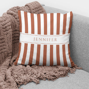 Coussin Élégant Motif de rayures en terre cuite Nom