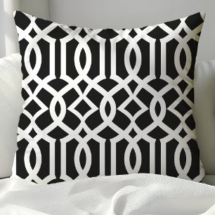 Coussin Élégant motif de treillis marocain noir et blanc