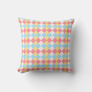 Coussin Élégant motif diamant rose bleu, jaune et blanc