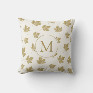 Coussin Élégant Motif Feuille d'érable avec Monogram.