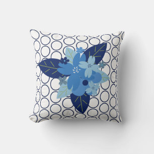 Coussin Elégant motif floral bleu monochromatique