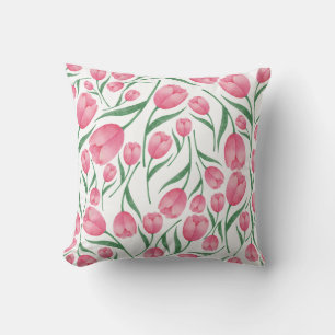 Coussin Élégant motif floral de tulipes roses