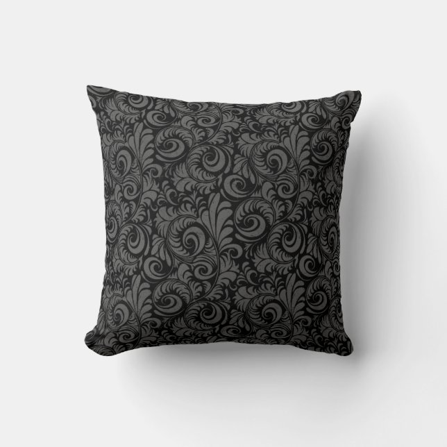 Coussin Élégant motif floral noir et gris (Recto)