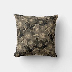 Coussin Élégant motif floral noir et tan